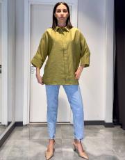 rahat kesim yarasa kol liyosel kumaş gömlek haki 2
