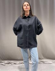rahat kesim yarasa kol liyosel kumaş gömlek siyah 2