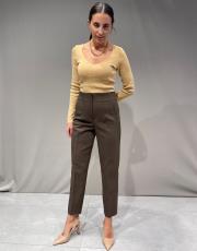 yüksek bel  filetolu zara model kaliteli likralı fit  pantolon kahve 2