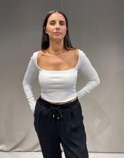  u yaka fitilli pamuk  uzun kollu crop top beyaz 2