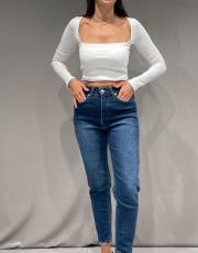  u yaka fitilli pamuk  uzun kollu crop top ekru 3