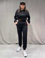 scuba kumaş  kapişonlu beli lastikli sweatshırt siyah