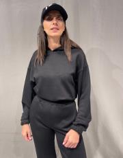 scuba kumaş  kapişonlu beli lastikli sweatshırt siyah 2