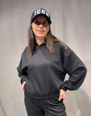 scuba kumaş  kapişonlu beli lastikli sweatshırt siyah 3